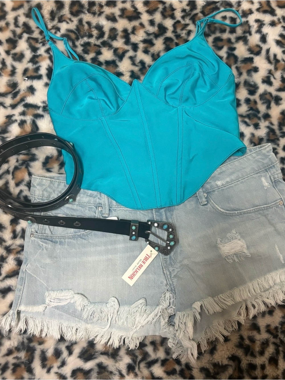 Urban Outfitters Turquoise Smocked Bustier Crop Top